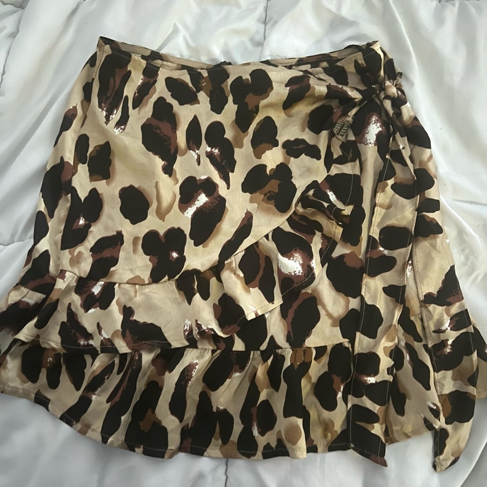 satin leopard print wrap skirt